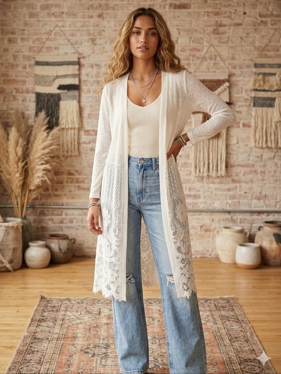 Ember Accessories - Ember Elegant White Lace Cardigan